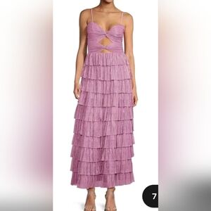 Grace Metallic Plisse Sweetheart Neck Cut-Out Tiered Dress